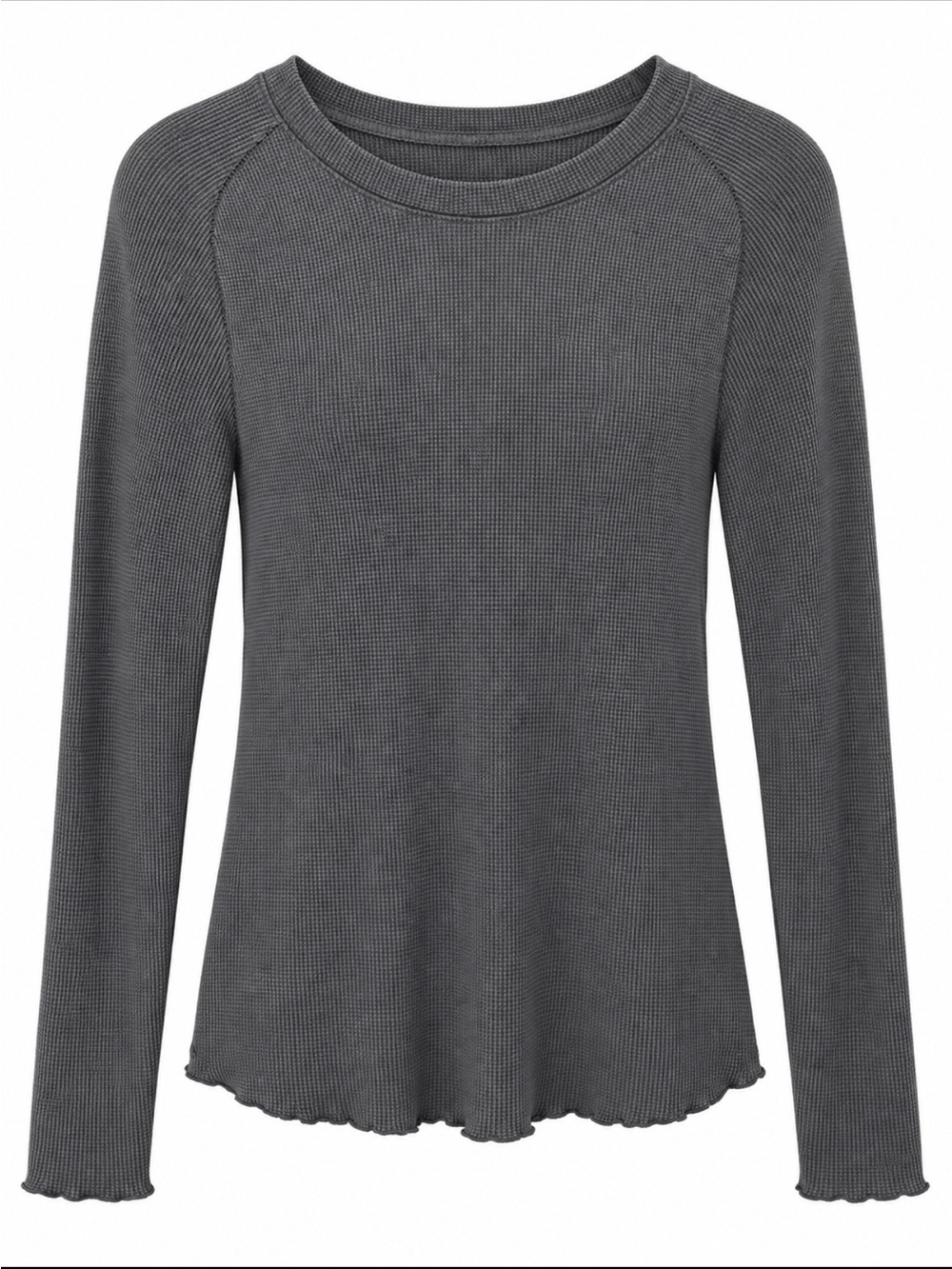 We The Free Ribbed Waffle Long Sleeve Top - Dark Gray